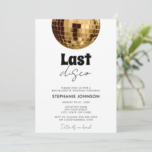 Zwart-wit met goud Laatste Disco Bachelorette Kaart (Staand voorkant)