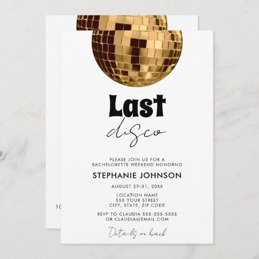 Zwart-wit met goud Laatste Disco Bachelorette Kaart (Voorkant / Achterkant)