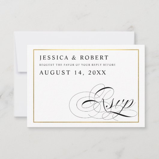 Zwart & Wit met Gouden Bruiloft RSVP Kaart (Voorkant)