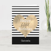 Zwart-wit met gouden hart Verlate Verjaardag Kaart (Voorkant)