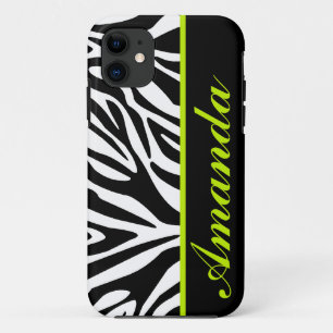 Zwart-wit met groene aangepaste Zebra-naam iPhone 11 Hoesje