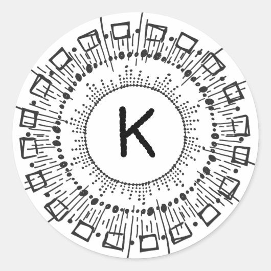Zwart wit met handtekening cirkels lijnen Starburs Ronde Sticker (Voorkant)