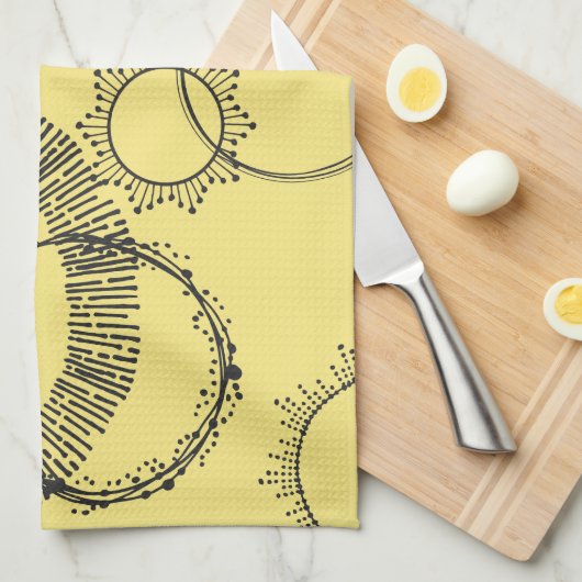 Zwart wit met handtekening cirkels lijnen Starburs Theedoek (Quarter Fold)