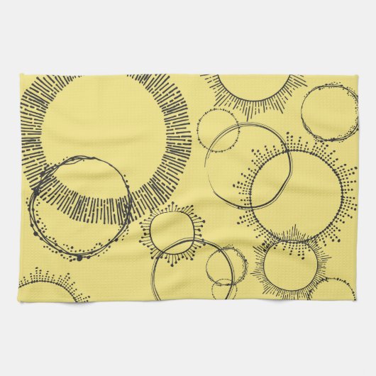 Zwart wit met handtekening cirkels lijnen Starburs Theedoek (Horizontaal)