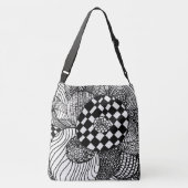Zwart-wit met handtekening Zen Doodle Drawing Crossbody Tas (Achterkant)