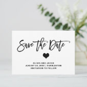Zwart-wit met hart | Foto terug Save The Date (Staand voorkant)