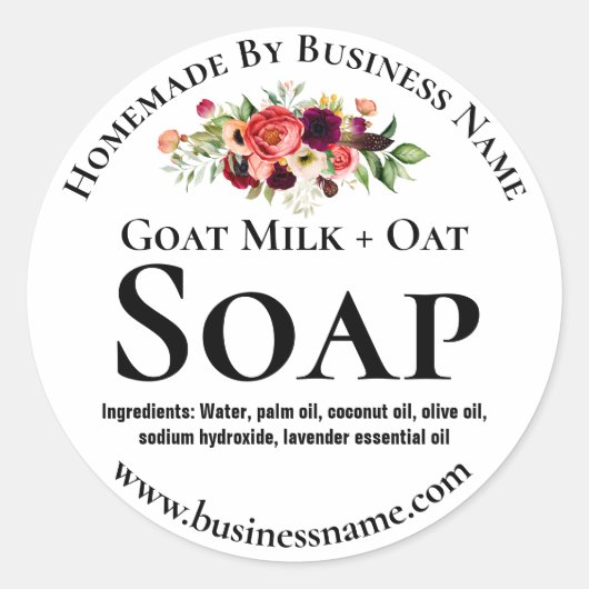 Zwart-wit met kleurrijke bloemen zeepetiketten ronde sticker (Voorkant)