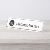 Zwart-wit met Logo Aangepaste tekst Bureau Naambordje (Voorkant)