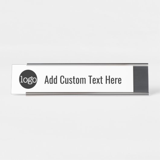 Zwart-wit met Logo Aangepaste tekst Bureau Naambordje (Voorkant)