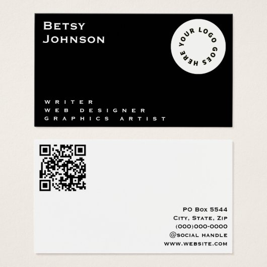Zwart-wit met Logo en QR-code Visitekaartje (Voorkant /achterkant)