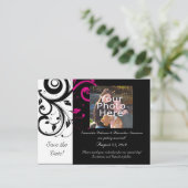 Zwart-wit met magenta Swirl-accessoire Aankondigingskaart (Staand voorkant)