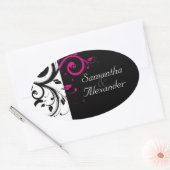 Zwart-wit met magenta Swirl-accessoire Ovale Sticker (Envelop)