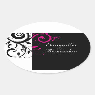 Zwart-wit met magenta Swirl-accessoire Ovale Sticker