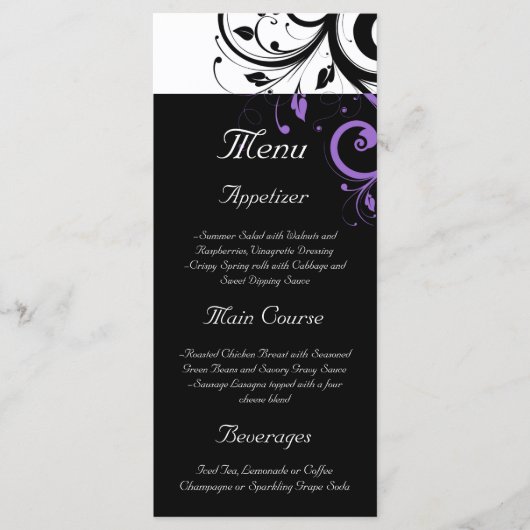 Zwart-wit met Paarse wervelkolom Menu (Voorkant)