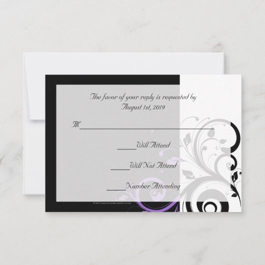Zwart-wit met Paarse wervelkolom RSVP Kaartje (Achterkant)