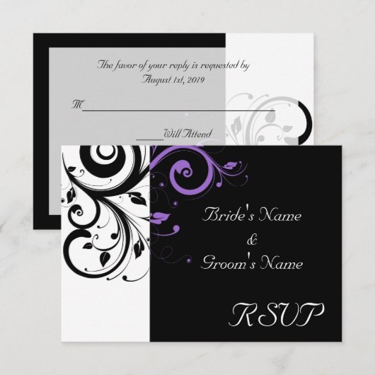 Zwart-wit met Paarse wervelkolom RSVP Kaartje (Voorkant / Achterkant)