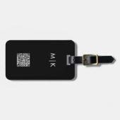 Zwart-wit met QR-code | Modern Monogram Bagagelabel (Voorkant horizontaal)