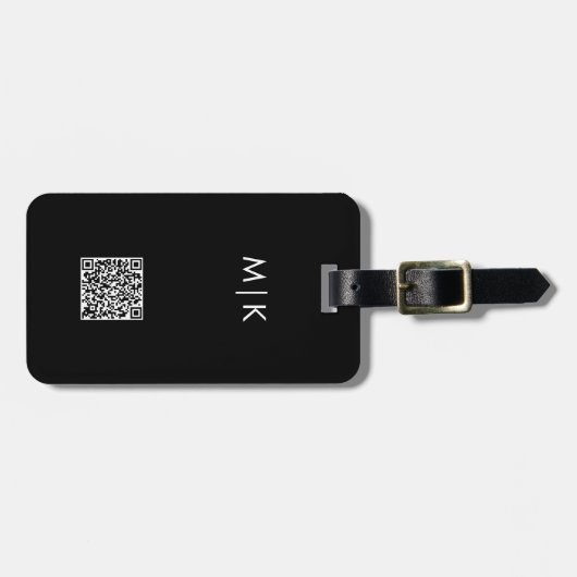 Zwart-wit met QR-code | Modern Monogram Bagagelabel (Voorkant horizontaal)