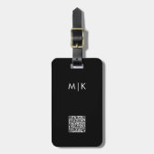 Zwart-wit met QR-code | Modern Monogram Bagagelabel (Voorkant verticaal)