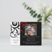 Zwart-wit met rode halve rand aankondigingskaart (Staand voorkant)