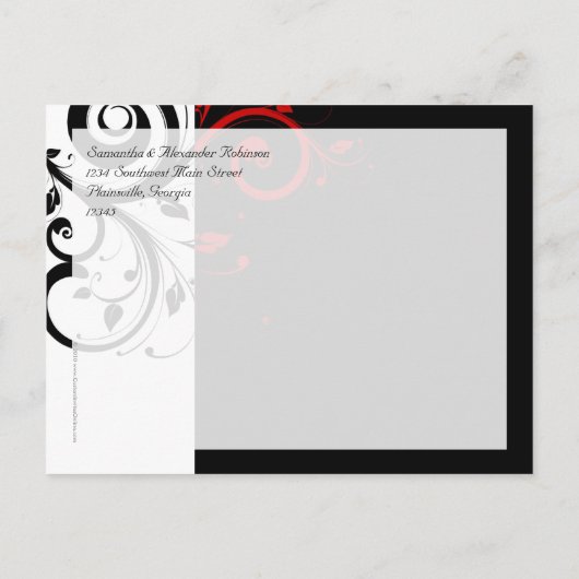 Zwart-wit met rode halve rand aankondigingskaart (Achterkant)