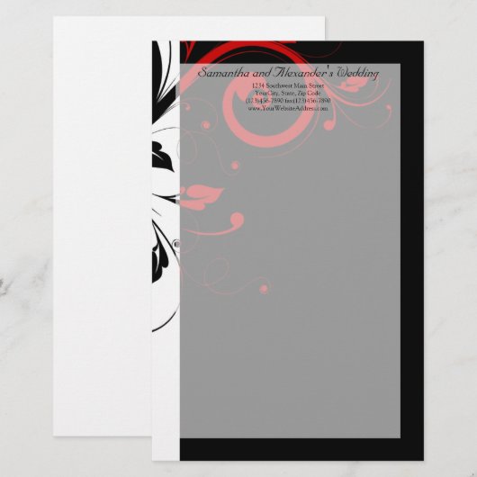 Zwart-wit met rode halve rand briefpapier (Voorkant / Achterkant)