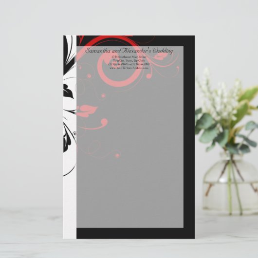 Zwart-wit met rode halve rand briefpapier (Staand voorkant)