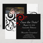 Zwart-wit met rode halve rand save the date (Voorkant / Achterkant)