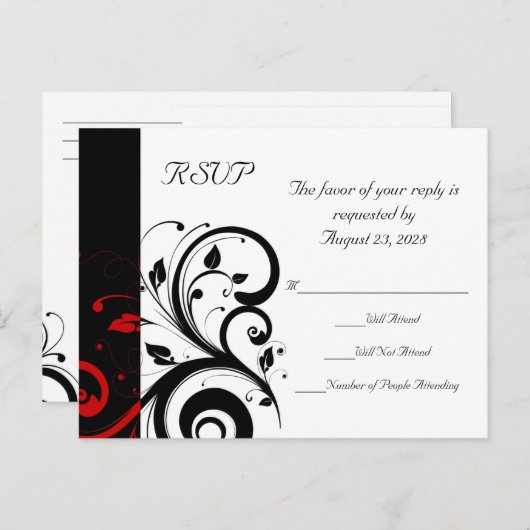 Zwart-wit met rode halve rand uitnodiging briefkaart (Voorkant / Achterkant)