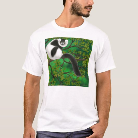 Zwart-wit met rode lemur T-shirt (Voorkant)