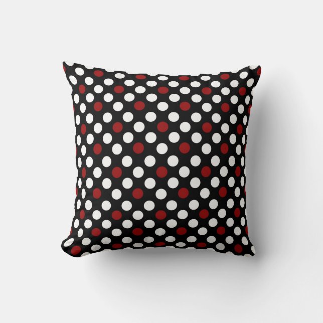Zwart-wit met rode poka dot Square Pillow Kussen (Voorkant)