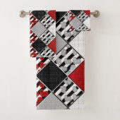 Zwart wit met rode retro patchwork bad handdoek (Insitu)