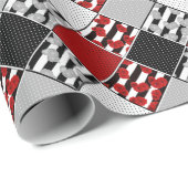 Zwart wit met rode retro patchwork cadeaupapier (Rol Hoek)