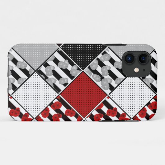 Zwart wit met rode retro patchwork Case-Mate iPhone case (Achterkant (horizontaal))