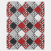 Zwart wit met rode retro patchwork fleece deken (Voorkant)