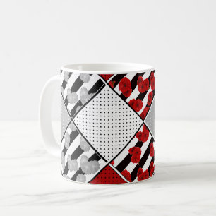 Zwart wit met rode retro patchwork koffiemok