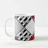 Zwart wit met rode retro patchwork koffiemok (Links)