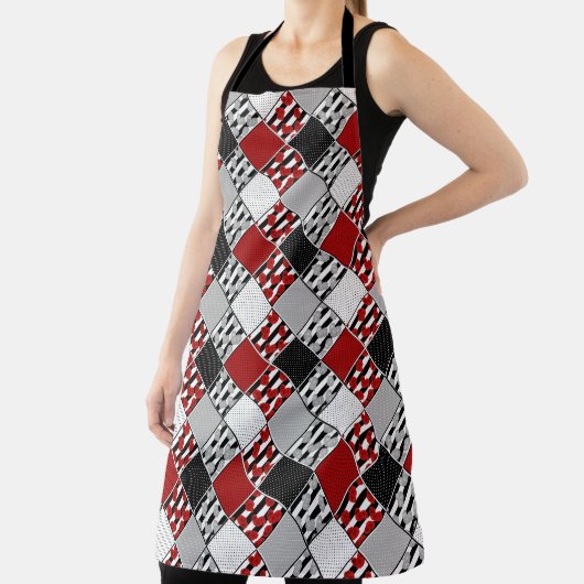 Zwart wit met rode retro patchwork schort (Insitu)