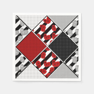 Zwart wit met rode retro patchwork servet
