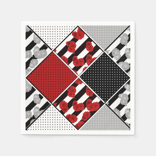 Zwart wit met rode retro patchwork servet (Voorkant)