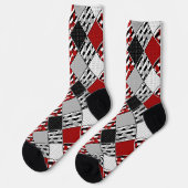 Zwart wit met rode retro patchwork sokken (Links)