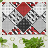 Zwart wit met rode retro patchwork theedoek (Gevouwen)