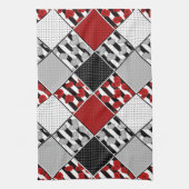 Zwart wit met rode retro patchwork theedoek (Verticaal)