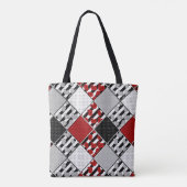 Zwart wit met rode retro patchwork tote bag (Achterkant)