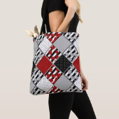 Zwart wit met rode retro patchwork tote bag (Dichtbij)