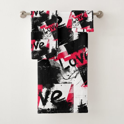 Zwart-wit met rode vlekken liefdespatroon bad handdoek (Insitu)