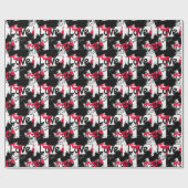 Zwart-wit met rode vlekken liefdespatroon cadeaupapier (Vlak)