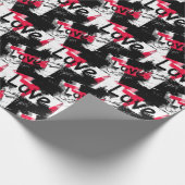 Zwart-wit met rode vlekken liefdespatroon cadeaupapier (Hoek)