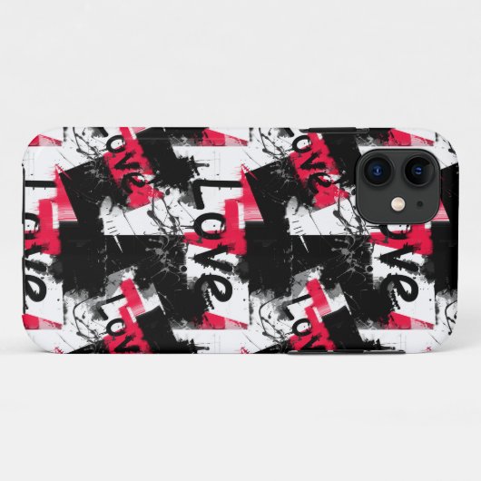 Zwart-wit met rode vlekken liefdespatroon Case-Mate iPhone case (Achterkant (horizontaal))