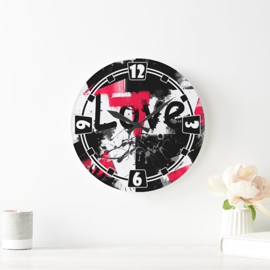 Zwart-wit met rode vlekken liefdespatroon grote klok (Huis)